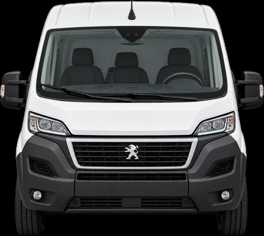 White panel van, seen from the front